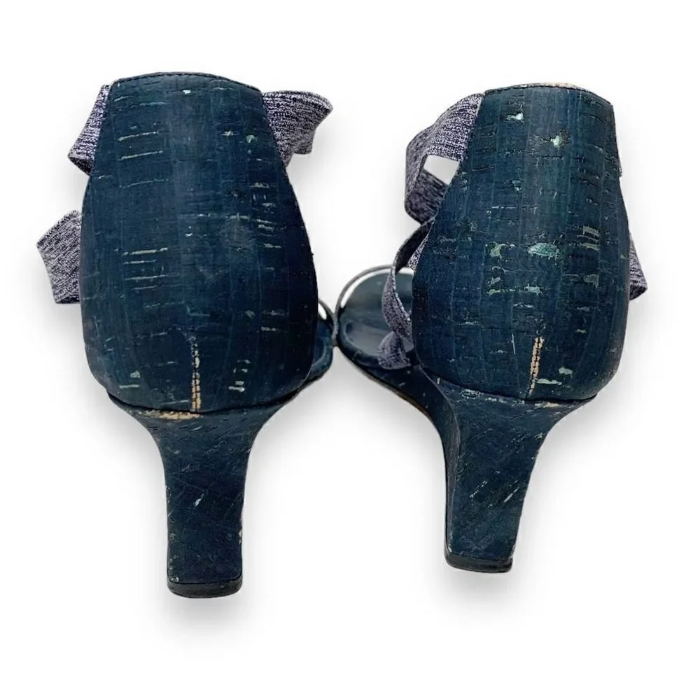 Manolo Blahnik Glassa Crisscross Wedge Sandal, Blue Denim Women’s Sz 41 -US 10.5